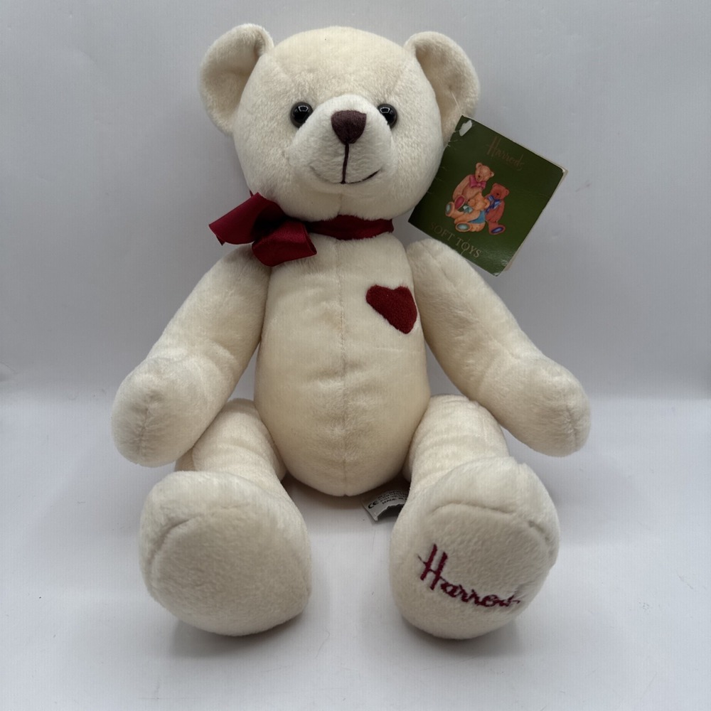 Vintage Harrod's Poseable Teddy Bear Heart Valentine Plush Toy Stuffed Tags‎